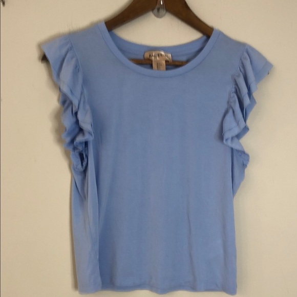 Bailey 44 Sky Blue Tee capped ruffled sleeves scoop neck soft modal spandex SZ L - Picture 1 of 6